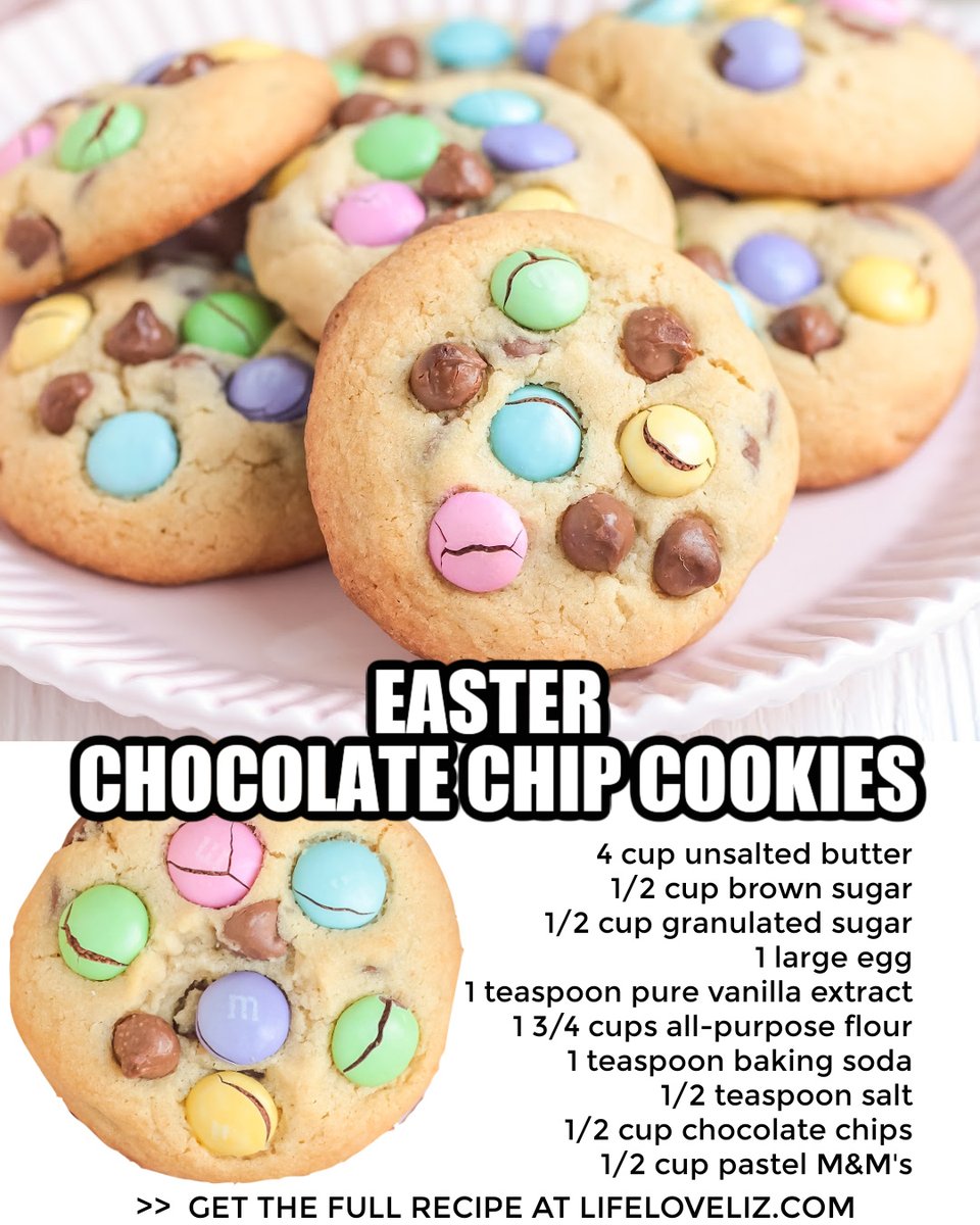 LifeLuvLiz's tweet photo. Celebrate Easter with these delicious and festive Easter chocolate chip cookies! These Easter cookies are soft and loaded with chocolate!

Get the FULL recipe >> https://t.co/O4xBh2l5Bl https://t.co/GI5eZ1xma4