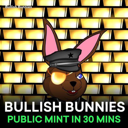 NFTfemmefatale's tweet photo. Bullish Bunnies Announcement! 🐰🥕

Presale mint = SOLD OUT!🚨

Public mint = LIVE IN 30 MINUTES🚨

🎁To celebrate we’ll be giving away 5 x $100 away and also 5 BB NFT’s, join our discord to participate 🎁

Discord: https://t.co/akjzXjsrA0

Mint: https://t.co/w2uG4fbbM8 https://t.co/5ov1BCXNVi