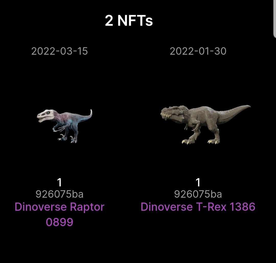 Got both of the dinos from ,<a href="/dinoverseNFT/">DinoverseNFT</a> that have been released. Can't wait to start playing with the AR and bring them back from extraction!!!
#CNFT #NFT #Cardano #CardanoCommunity #CardanoADA #art