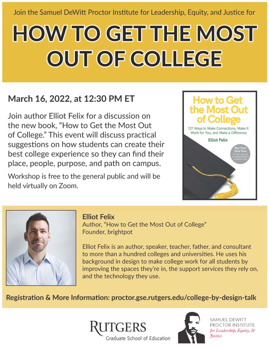 SDPInstitute's tweet photo. ๐TOMORROW!๐
That's right, TOMORROW is our "How to Get the Most Out of College" w/ @elliotfelix!๐
We will discuss practical ideas for how #students can create their #bestcollegeexperience!
Share w/ your #studentnetwork!โฌ๏ธ
https://t.co/rtVxRK3SPG
@CompleteCollege @RutgersU https://t.co/r3ScNRdsG4