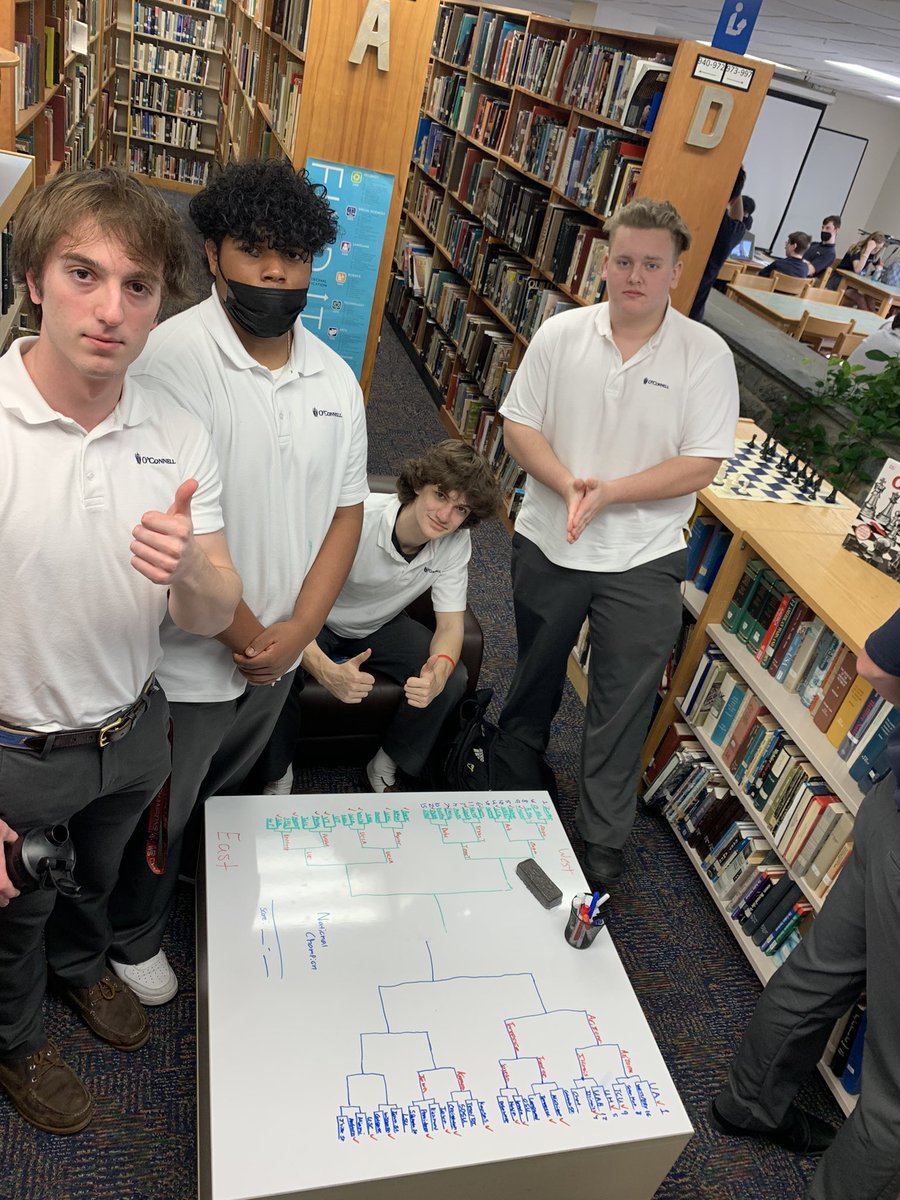 DJOLibrary's tweet photo. Who is your pick for the win? #MarchMadness tournament of #librarybooks The brackets according to Will, Xavier, Brian and Tolan https://t.co/zmsu0gDzav