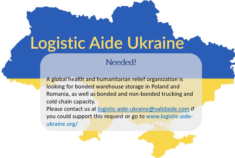 aide_ukraine's tweet photo. If you can help connect humanitarian organization looking for bonded warehouse storage in Poland and Romania, please contact us at logistic-aide-ukraine@validaide.com if you could support this request, or check out https://t.co/2qJWLLp1NX
#humanitarianrelief #logisticaideukraine https://t.co/09CCYAOG7E
