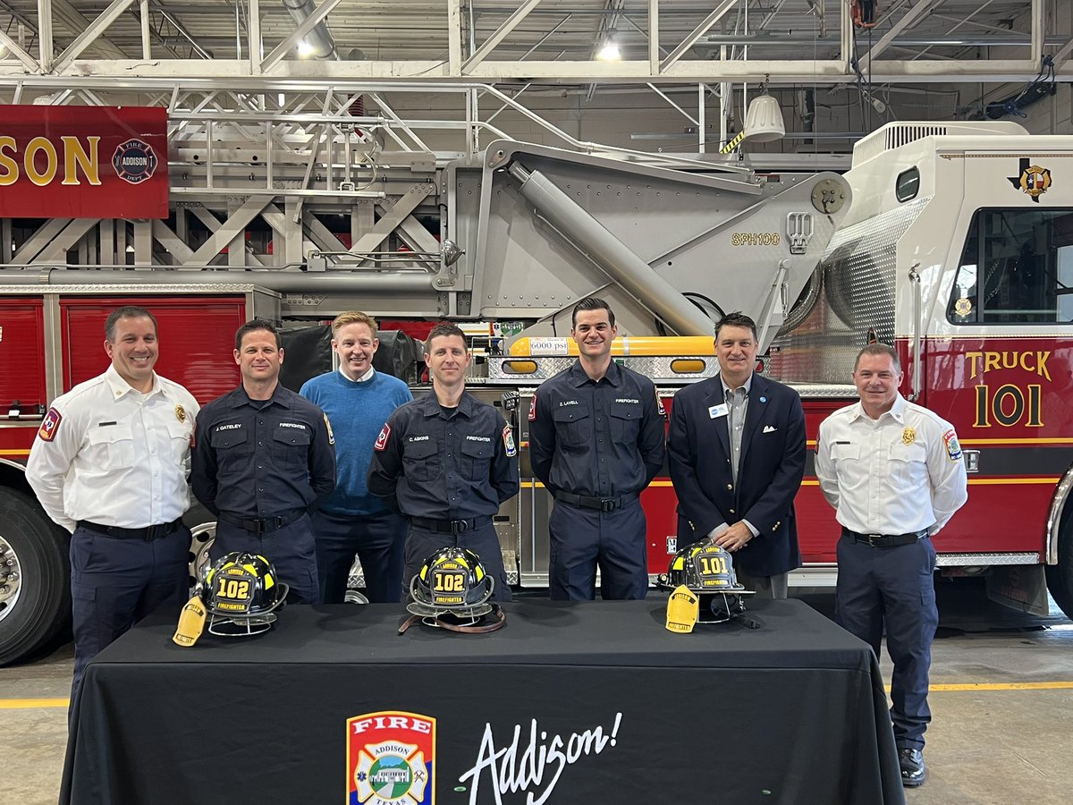 Addison_Fire's tweet photo. This morning we swore in three probationary firefighter/paramedics.  Congratulations to Jeff Gateley, Cliff Askins, and Zack Lavell!  We are proud of your accomplishments so far! https://t.co/TjwAxk87lq