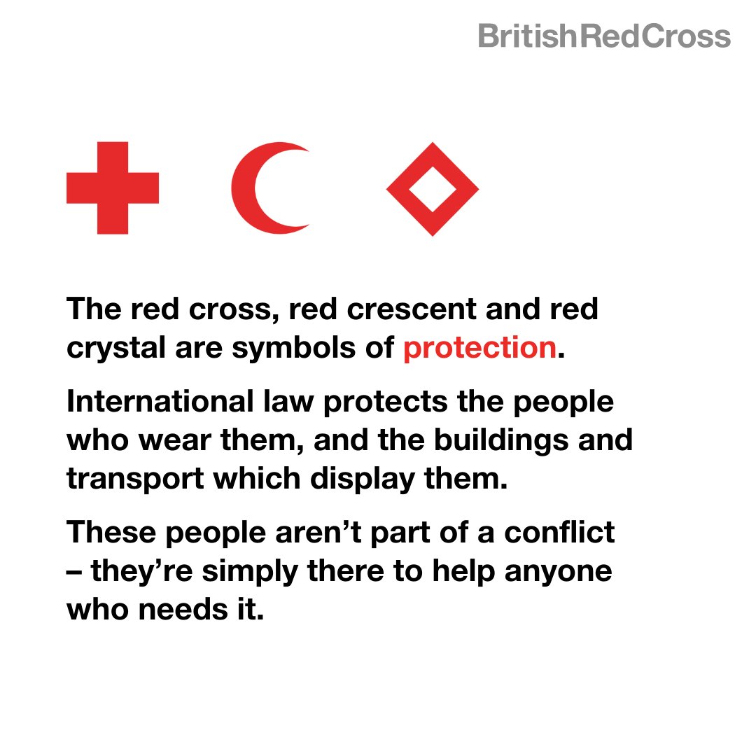 British Red Cross 🧡 on X: The red cross, red crescent and red crystal are  symbols of protection. International law protects the people who wear them,  and the buildings and transport which