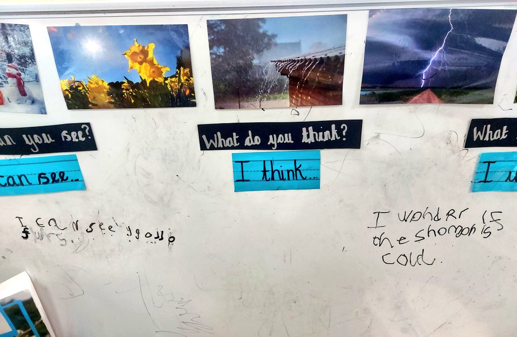 Today we enjoyed writing in our science area. We used our sentence stems to write different things about different weather. ❄🌤🌧🌩🌥