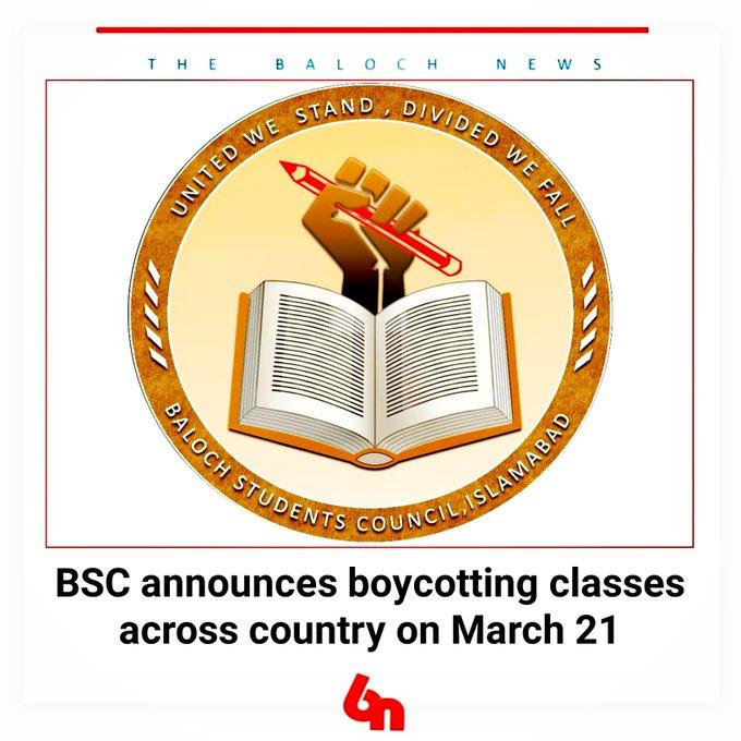 FaZaLBal0cH_BSF's tweet photo. Baloch Students Council Islamabad has announced to boycott classes across the country on March 21 against the harassment of Baloch students in Punjab &amp; enforced disappearance of Hafeez Baloch
#StopHarassingBalochStudents 
@BSCIslamabad https://t.co/YTnHBJWbQj