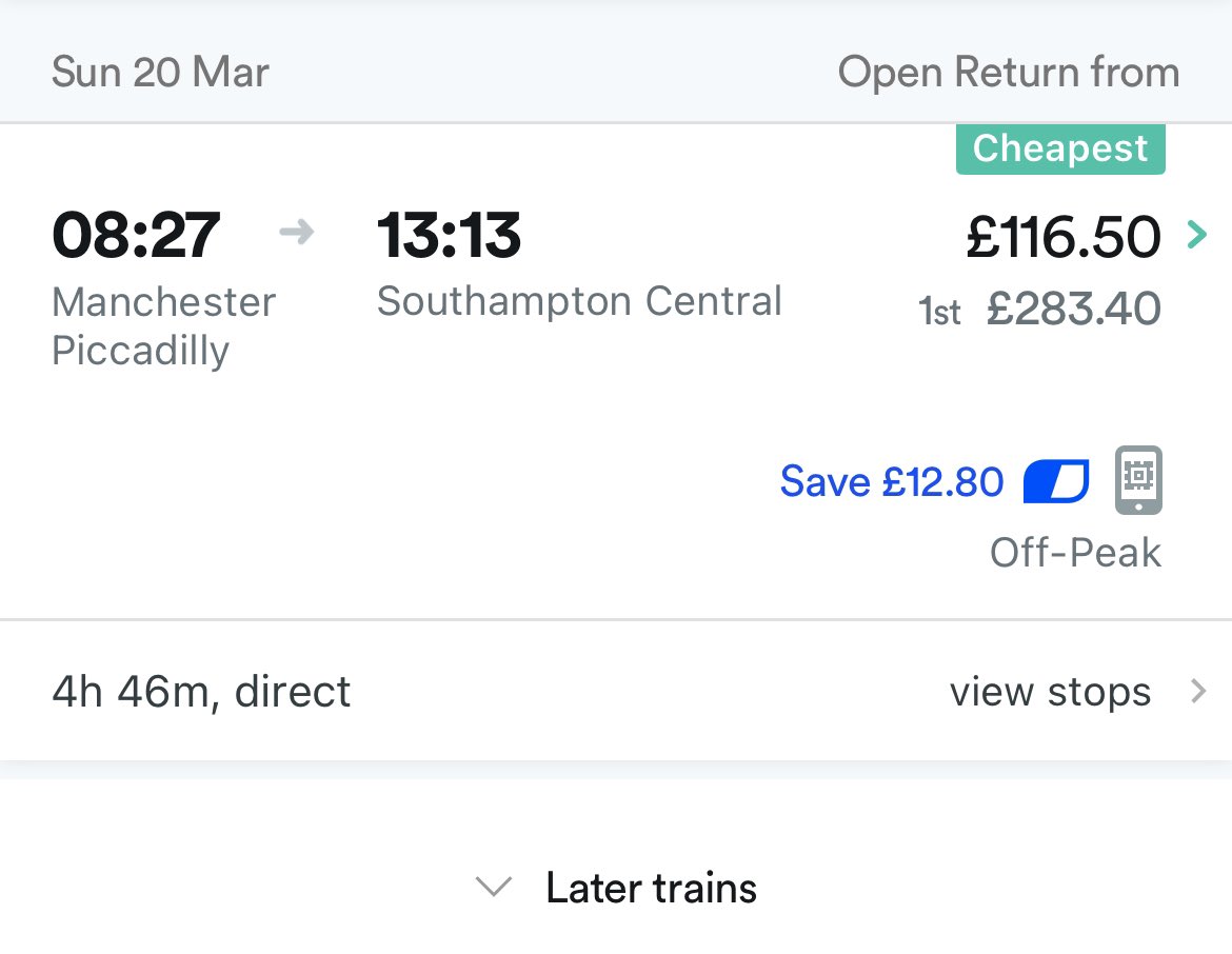 AmosMurphy_'s tweet photo. Rising cost of living, record-high fuel prices and this is what Man City fans are facing if they wish to travel by train for Sunday’s FA Cup QF against Southampton. 

Remember when football fans were urged to pick train travel over driving to help climate change? https://t.co/N1JUPBfItX