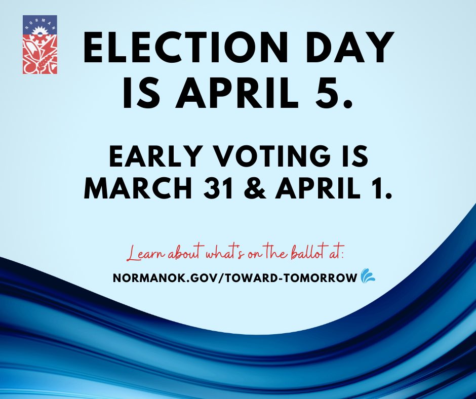 cityofnormanok's tweet photo. We're 3 weeks from Election Day, Norman!
Make sure you have a plan to VOTE!
Learn more about how, when and where to vote through links here: https://t.co/UtUesufLj8
#CoN #VOTE #TowardTomorrow https://t.co/KBDcwBYCEP