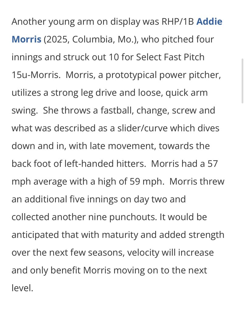 Select Fastpitch 16U Morris tweet media