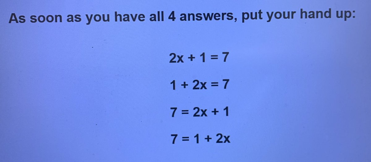 SimonPetri1's tweet photo. I love this! So simple and it shines a light on such a clear point. Quickly addresses misconceptions and difficulties that come up before the students start practising #variation https://t.co/XH7v6ga5P3