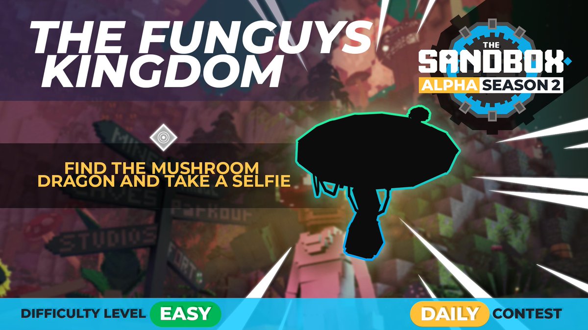 TheSandboxGame's tweet image. #SandboxAlphaS2Contest DAY#9

Hey SAND people, d’you like mushrooms? 🍄 Find the mushroom dragon in Funguys and take a selfie!

Enter here 
👉 sandbox.game/en/season/cont…