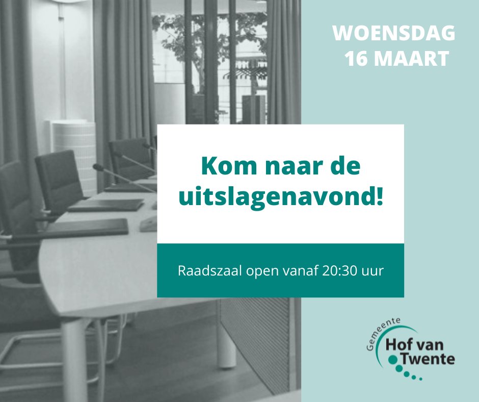 Kom naar de uitslagenavond!

Op woensdag 16 maart vanaf 21:00 uur start in de raadzaal van het gemeentehuis de uitslagenavond. Als inwoner ben je van harte welkom om de uitslag bij te wonen in de raadszaal (open vanaf 20:30 uur), of bekijk de livestream 👉 gemeenteraad.hofvantwente.nl