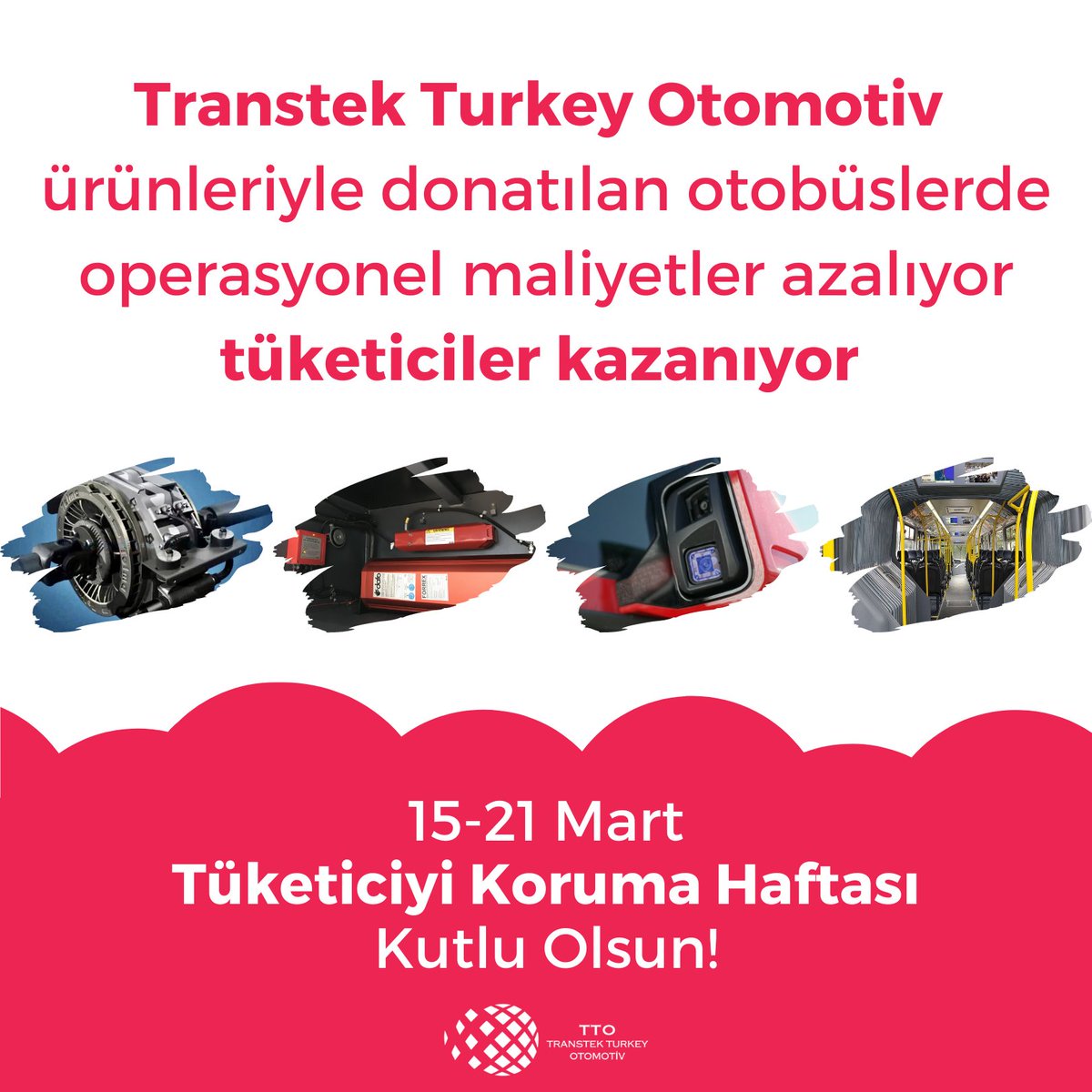 Transtek ürünlerinin tamamı toplu taşımada operasyonel maliyetleri azaltıyor. Bu durum tüketicinin hem kazanmasını hem de güvende olmasını sağlıyor. Tüketiciyi Koruma Haftası Kutlu Olsun! #transtekturkeyotomotiv #tüketiciyikorumahaftası #toplutaşıma