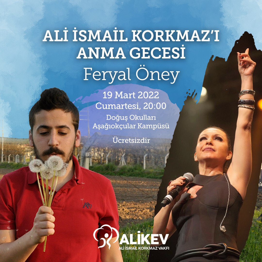 Alikev_org's tweet photo. 19 Mart 2022 Cumartesi günü, Ali İsmail’i anıyoruz. 

Korkmaz Ailesi'nin yanında olmak ve Feryal Öney’in Ali İsmail için söyleyeceği şarkılara eşlik etmek isteyen tüm dostlarımızı anma konserine bekliyoruz.

#aliismailkorkmaz #ohep19yaşında #düşlerindeözgürdünya https://t.co/6vqxJfyrXg