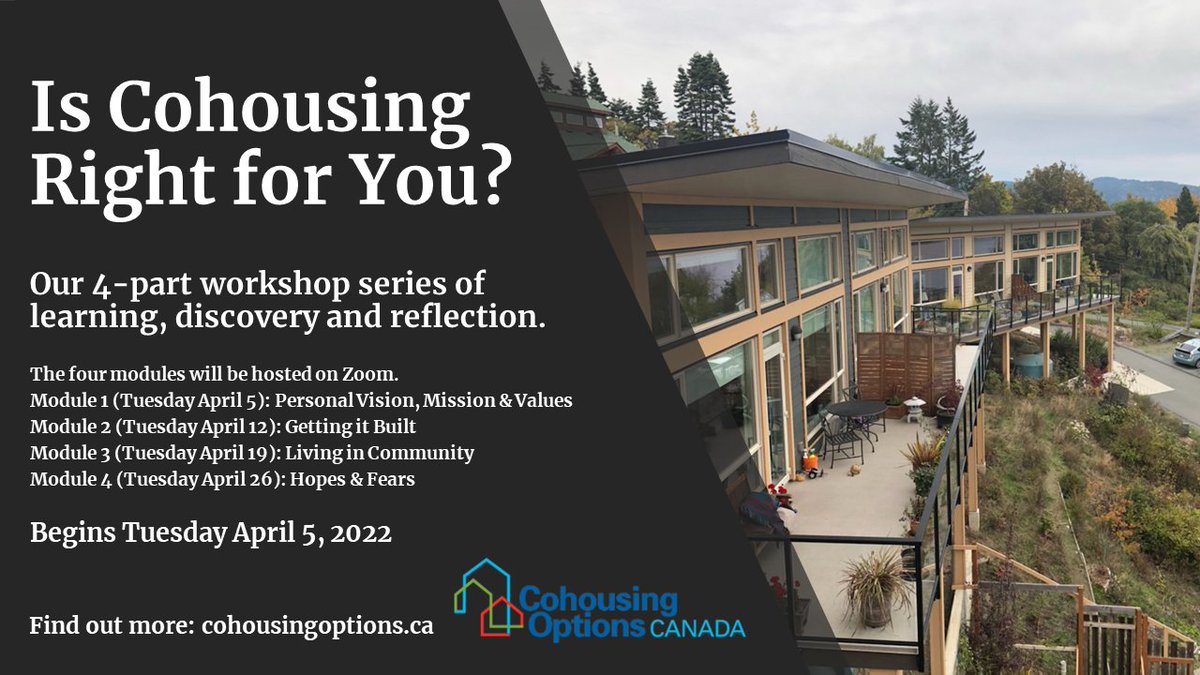 COHOOptions's tweet photo. Is Cohousing Right for You? Starts April 5th, tickets still available! 😃 - https://t.co/tqVTQ7miGU https://t.co/RYc6K1m0NX