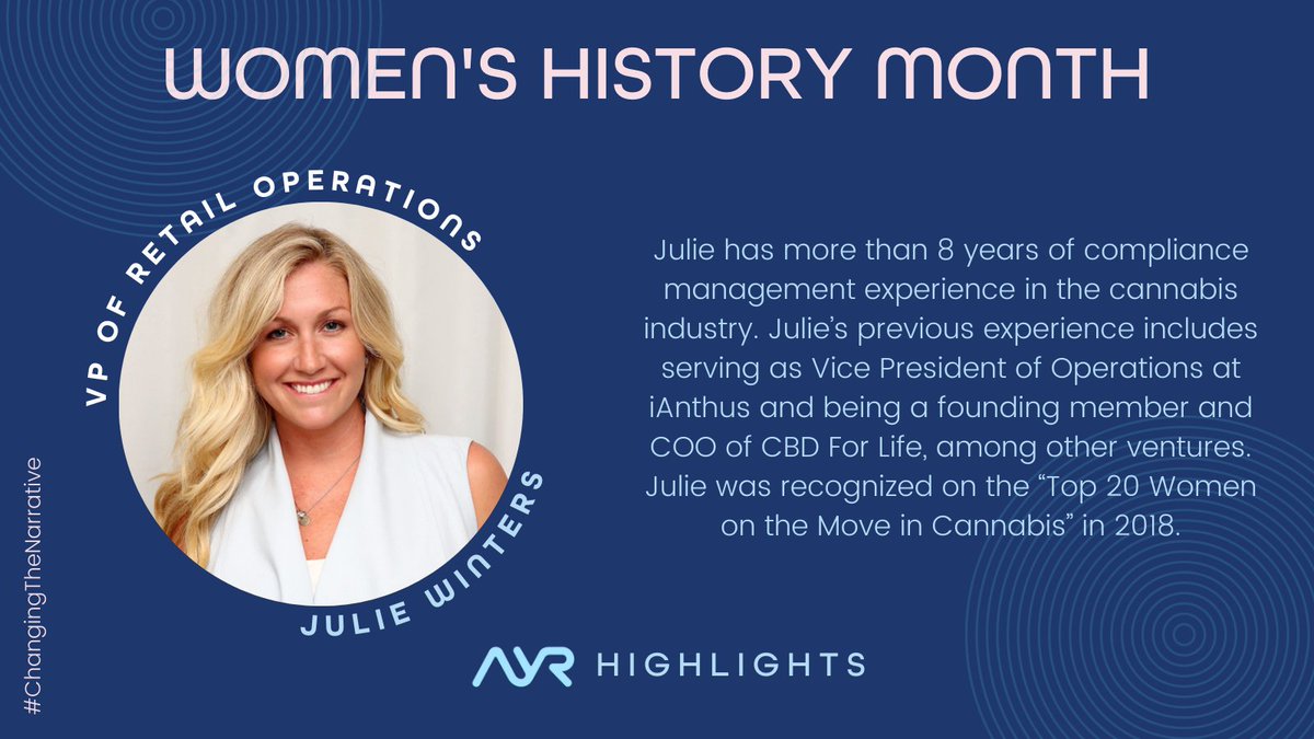 AYRWellness's tweet image. Meet Julie Winter, VP of Retail Operations at Ayr. Julie oversees retail in Pennsylvania and New Jersey, coming to the team with more than 8 years of compliance management in the cannabis industry. #AyrWellness #CreateWonder #WomensHistoryMonth #ChangingTheNarrative #WomenGrow
