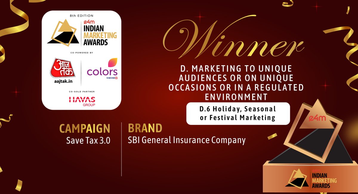e4mevents's tweet photo. A huge round of applause to the winner for acquiring Bronze at the 8th edition of Indian Marketing Awards - #IndianMarketingAwards, we gladly congratulate you!  
@sbigeneral @shefalikhalsa
@nawalahuja @anuragbatrayo @priyankae4m1 https://t.co/mzKCQfIRWd