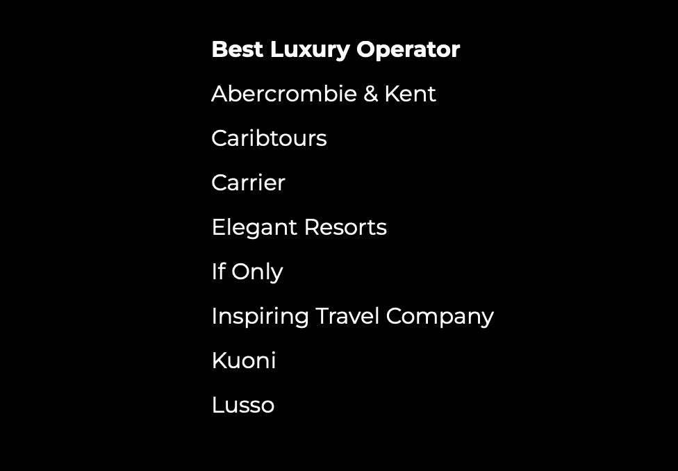 LussoTravel's tweet photo. Proud of the LUSSO team to make the shortlist for Best Luxury Operator at the @travelweekly Globe Awards after two (long) years #TWGlobes🤞 https://t.co/HTbXhl2Xix