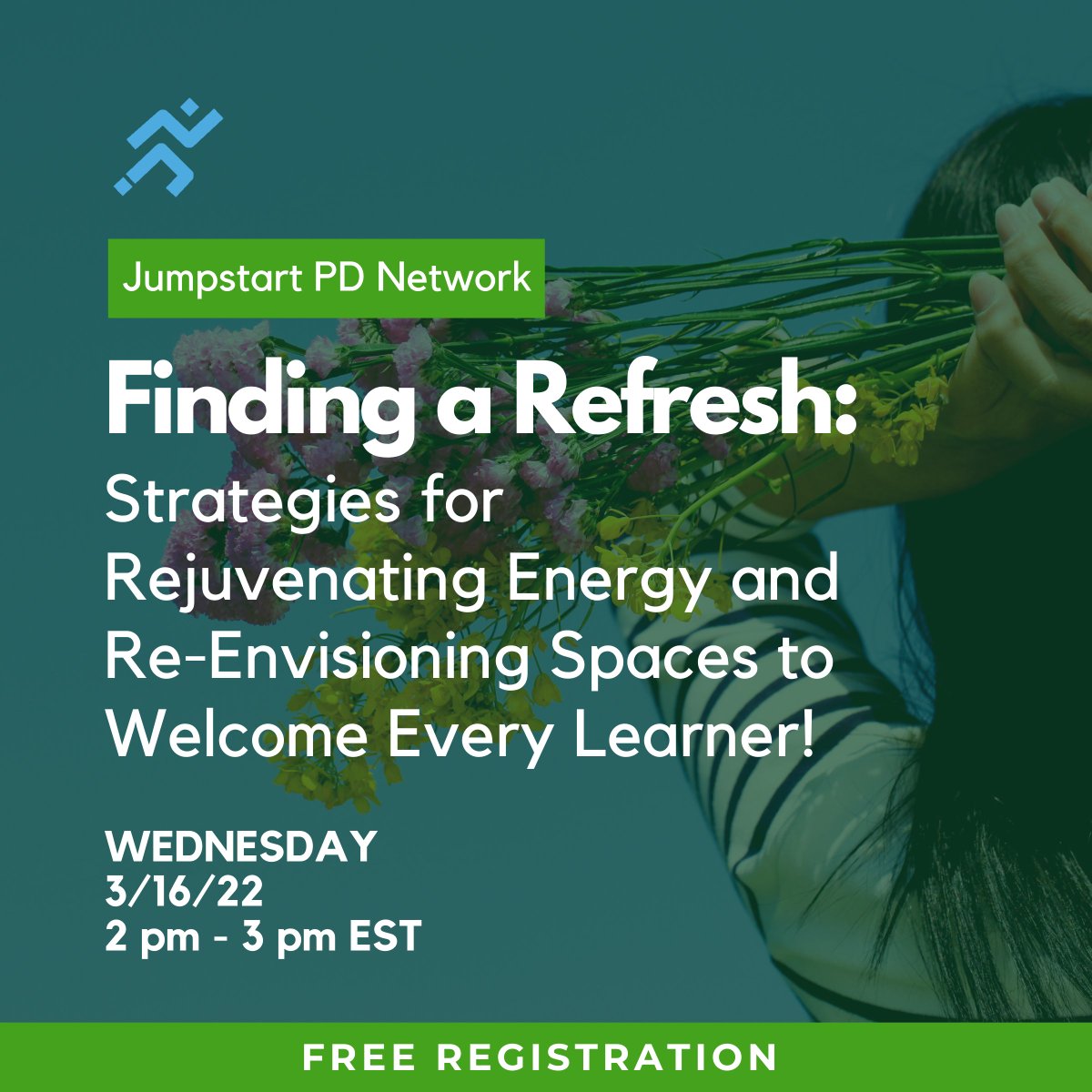 MsTuckerSmith's tweet image. As spring approaches we look forward to new beginnings. This is an ideal time to refresh ourselves and our learning spaces!
Join Jumpstart PD's free Webinar tomorrow on Finding a Refresh.👇🏾us02web.zoom.us/meeting/regist…
#jumpstartPD #professionallearning #equityeducation #UDLRising