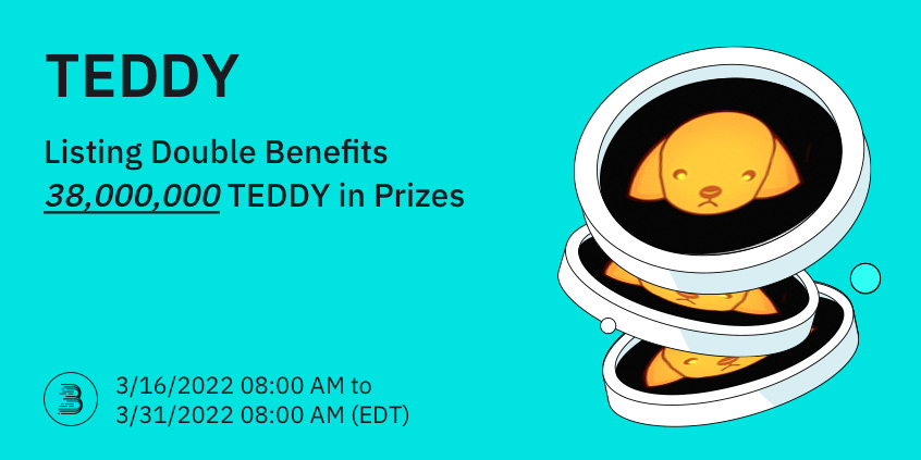 BitMartExchange's tweet photo. 🔔Teddy Doge (TEDDY) @TeddySwap1 listed on BitMart at 4:00 AM on March 7, 2022 EST! 

🎉To celebrate the listing of TEDDY, we are giving away 38,000,000 TEDDY in our TEDDY Social Media Airdrops , Trading Competition and Lucky Lottery Events!

🔔Detail: https://t.co/yRc0dhmH3y https://t.co/o518M2c8It