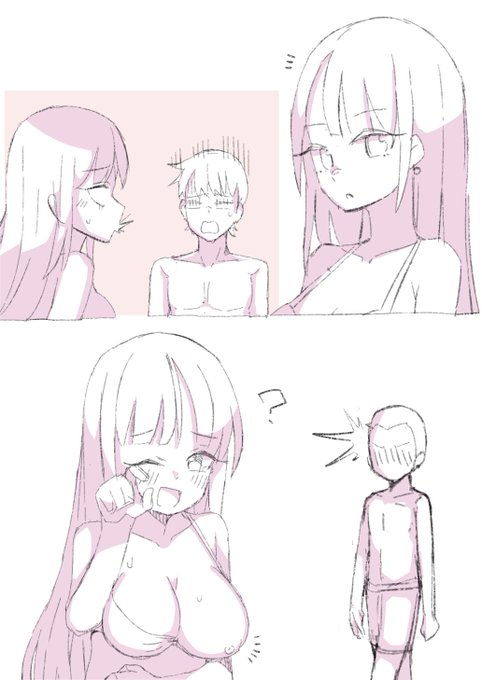 #お題箱>>黒ビキニを着た黒髪ロングの女の子で「水着のブラがずれ上がって両胸の乳首が見えてる状態で腹を抱えて笑ってる(誰かとデート中にポロリしたが、相手が慌ててる様子がツボに入り可笑しくなった)」#odaibako_template1234   