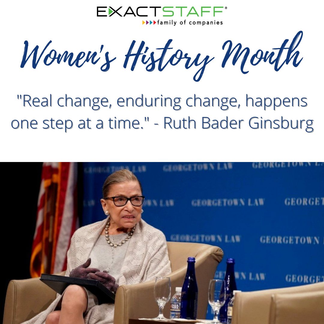 ExactStaff1's tweet photo. #Womenshistorymonth continues and today we feature Ruth Ginsburg who spent much of her legal career as an advocate for gender equality and women's rights, winning many arguments before the Supreme Court.

#womenshistory #womensdayeveryday #exactstaff https://t.co/SENTqTsPSA