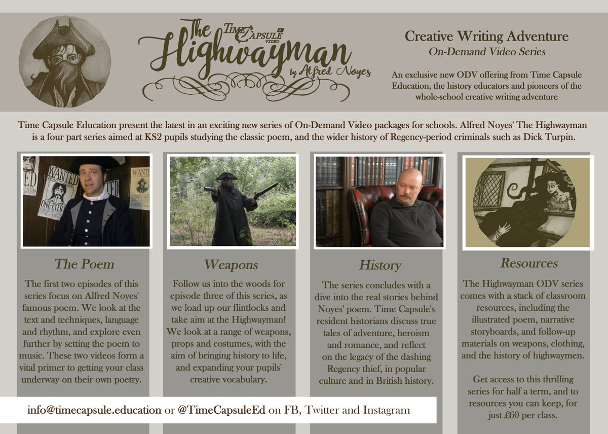 TimeCapsuleEd's tweet photo. Our new promo leaflet for #TheHighwayman #OnDemandVideo series - Come and get your own hard copy next week at #BETT22 #EducationShow https://t.co/4bCffpfyII