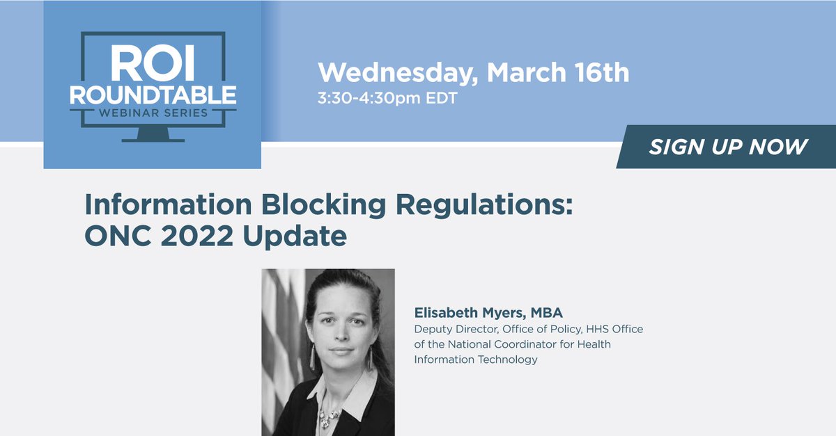 It is your last chance to register for tomorrow’s webinar! Elisabeth Myers will discuss how TEFCA will impact the sharing of EHI. If you want to learn how your organization can best adapt for compliance please join us tomorrow. 

Register here: bit.ly/3fNqy2r