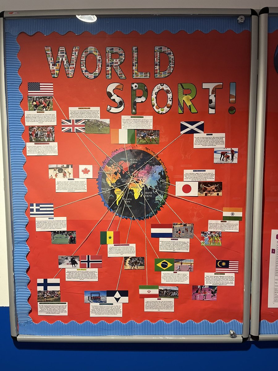 MrLBurgess_PE's tweet photo. First Display board completed as a teacher trainee. Had lots of fun creating this with many unknown sports from all over the globe
🌍⚽️🎾🏀🏐🏓🏏🏈🥍🎱⛷⛳️🥊

Looks like blood, sweats and…. pins paid off? 🙋‍♂️@WixamsPE #worldsport https://t.co/fVlh9AtQvu