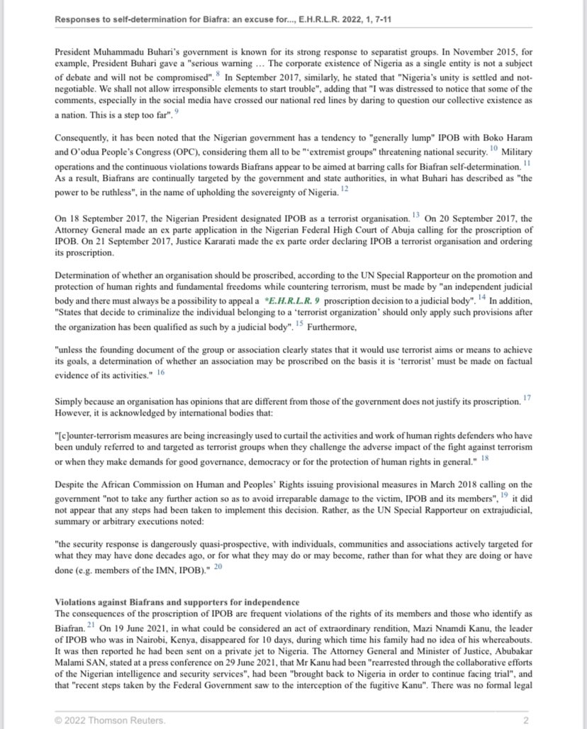 AloyEjimakor's tweet photo. Thank you Rachel Murray, Solomon Egbo &amp; @MaziKanuntaKanu for this scholarly publication. It says it all that the thesis was considered worthy by the esteemed European Human Rights Law Review. Copy: @Keir_Starmer @FCDOGovUK @UKParliament @StateDept @EU_Commission @AgnesCallamard. https://t.co/Q2ce36gqer