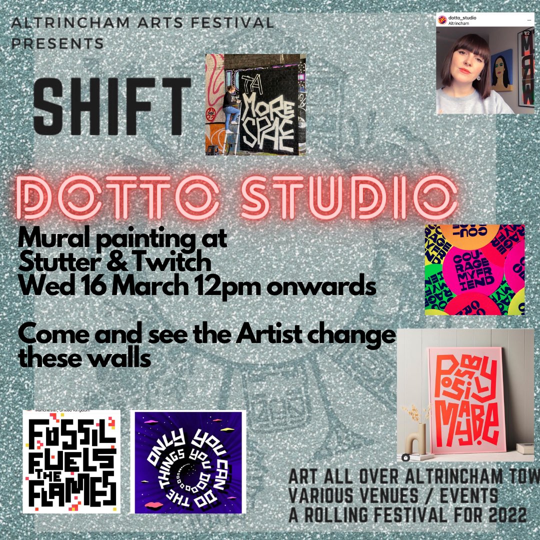 AltyArtsCltv's tweet photo. Goodnessssss! And the times and the walls are changing !!! It’s happening people. The start of #altrinchamartsfestival with the extraordinary Dani @dotto_studio for @stutter_twitch @stamfordquarter
Art takeover begins !
A new wall tomorrow😎
Come and see from 12pm➡️
#alty https://t.co/ocE33UAAnG