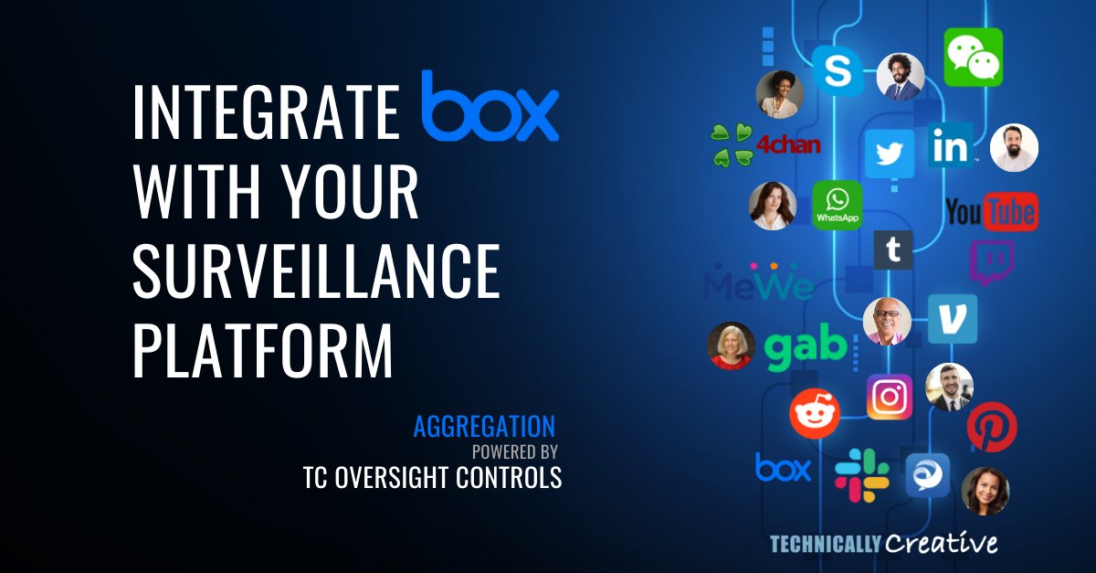 Do you use Box for collaboration? Integrate Box with your surveillance platform, apply content controls, DLP, DRM, and audit use across your entire organization.
 
More Information: bit.ly/3MRKfaU 

#Surveillance #UnsupervisedCommunication #TCOversightControls