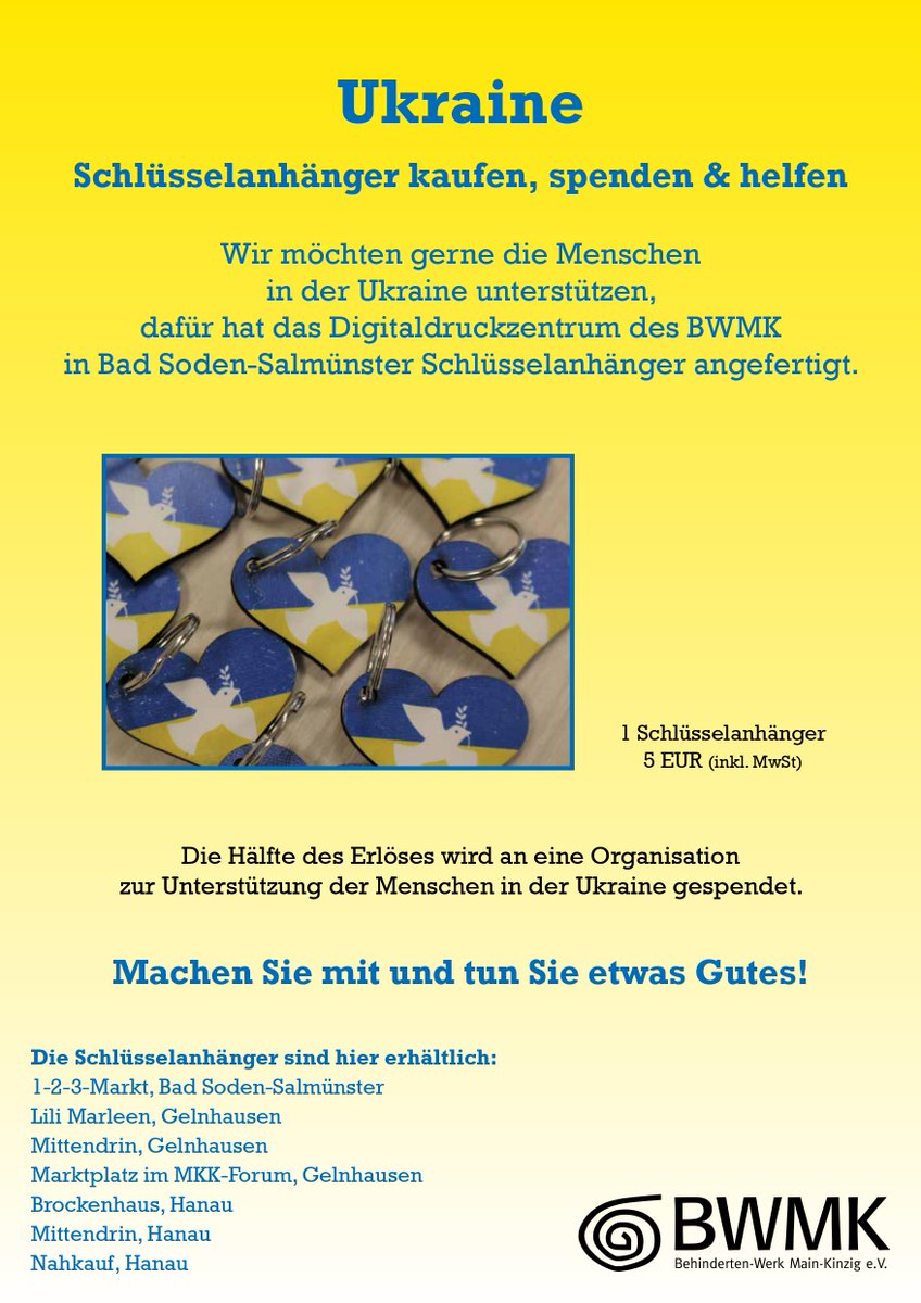 BWMK's tweet photo. Ukraine: Schlüsselanhänger kaufen, spenden &amp; helfen
Machen Sie mit und tun Sie was Gutes. https://t.co/uUZzqxfJA2