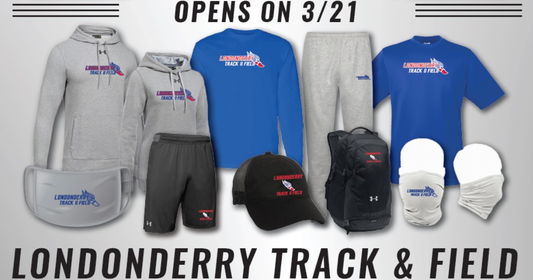 LHSXCTrackClub's tweet photo. Londonderry Track &amp; Field Store Opening Soon! 

Get ready for the upcoming season with new gear. Shirts, sweats, hats, and more. Store opens for 1 week on March 21. 

@Londonderry_ath @track_field_LHS @LHSLancerTrack @TheLancerSpirit https://t.co/P5sxDHwFam