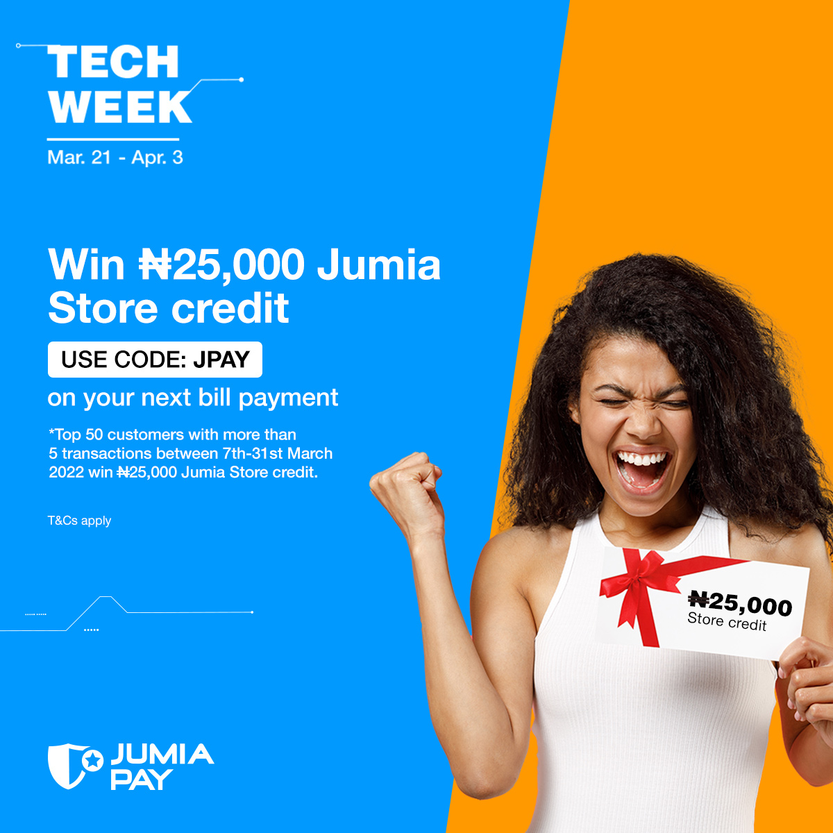 JumiaNigeria's tweet photo. Visit: https://t.co/eogyNKXoBi to stand a chance to win N25,000 Jumia store credit.
Use code "JPAY" on your next bill payment to enjoy this offer.
-T&amp;Cs apply.

#JumiaPay https://t.co/Cjoz0fxSRM