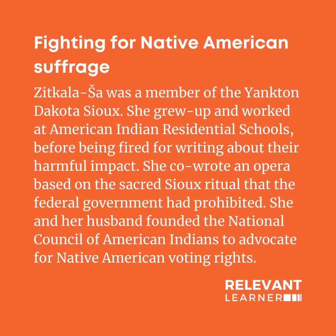 relevantlearner's tweet image. Zitkala-Ša was an activist and musician who fought for Native American voting rights. #womenshistorymonth #herstory #WHM #relevantlearner #culturallyresponsive #culturallyresponsiveteaching #culturallyrelevant #culturallyrelevantpedagogy #diversecurriculum #curriculum