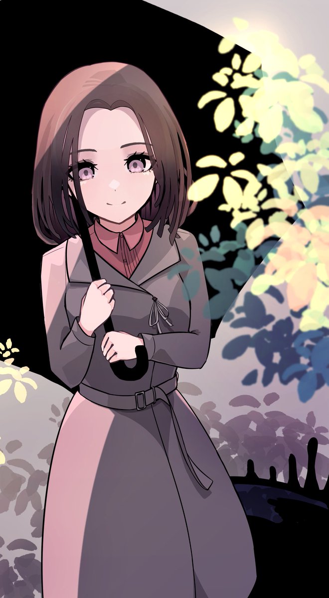 1girl solo umbrella smile holding brown hair holding umbrella  illustration images