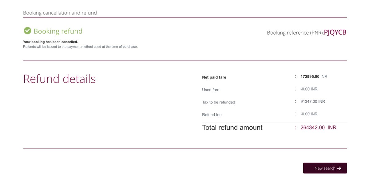 mustafaa's tweet photo. @qatarairways - Is there any catch to your cancellation policy? PNR:  PJQYCB Ticket Value INR 264,342. Refunded amount: INR 176,200. Why? https://t.co/0XqqKAAnH6