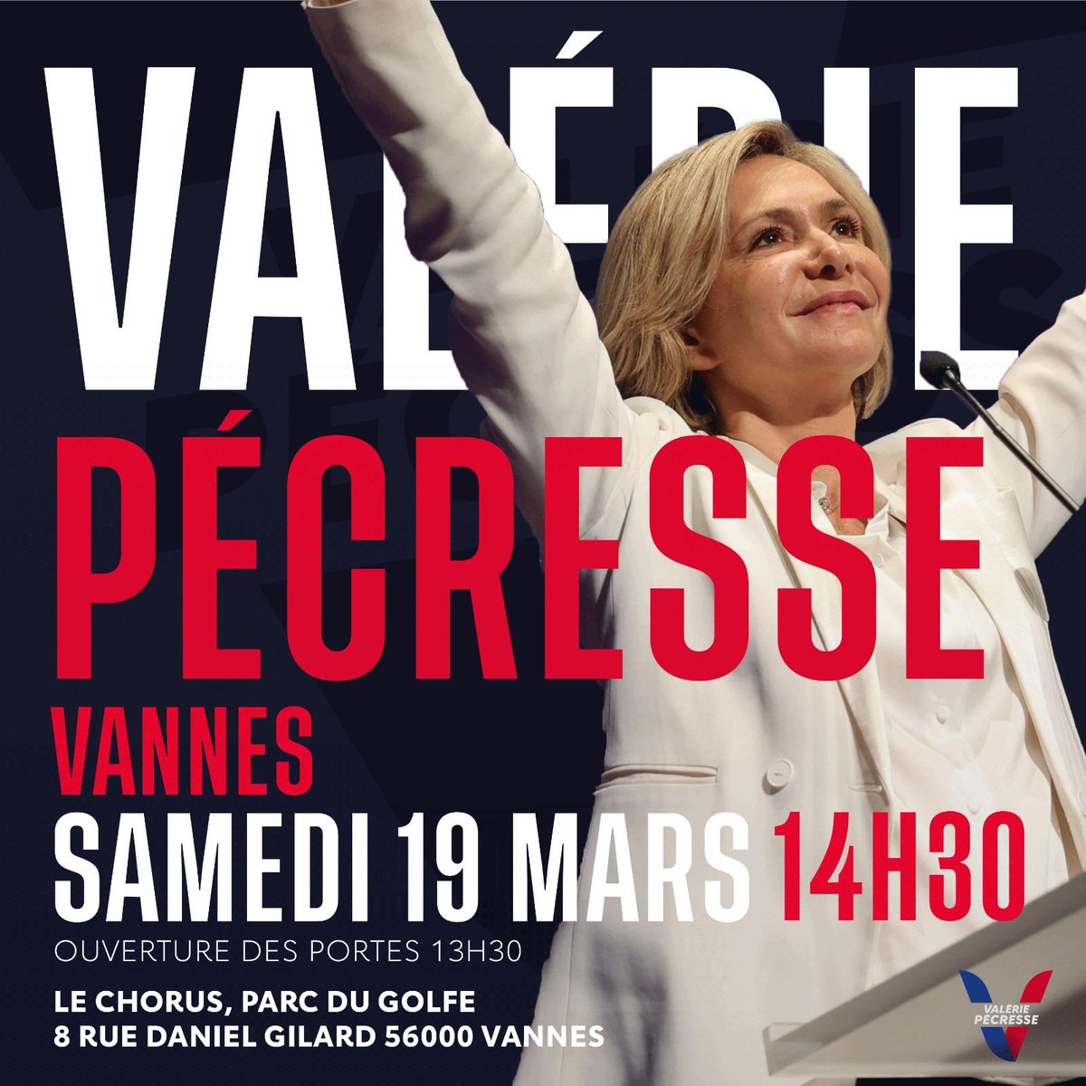 AvecPecresse22's tweet photo. Valérie Pécresse sera à Vannes pour un grand meeting régional ce samedi 19 mars à 14h30.
Le comité de soutien des Côtes d'Armor organise des cars et vous propose de vous inscrire en utilisant le lien suivant :
https://t.co/Lu6E0PSD2v

#Pecresse https://t.co/JQsjEXAgOl