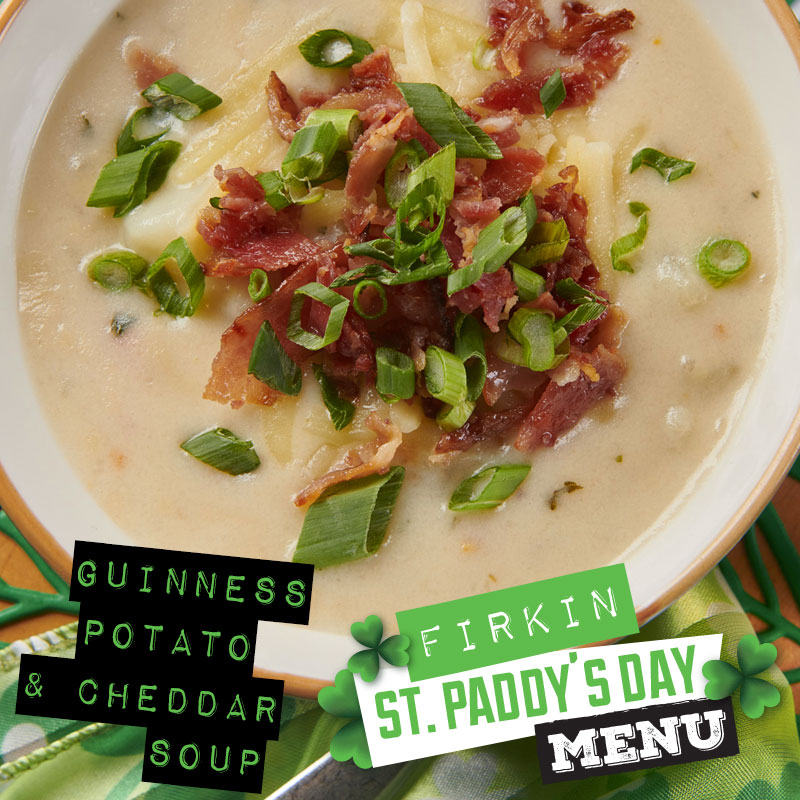FirkinPubs's tweet photo. 🍀Guinness makes everything better - including our take on potato 🥔 &amp; cheddar 🧀 soup. Pair it with our Blarney Stone Burger &amp; a pint of Guinness for the perfect #StPatricksDay meal!

See the full menu here: https://t.co/k8bee8410T

#FirkinPubs #TOPubFood #TOFoodie #Guinness https://t.co/7cpgwntcbe