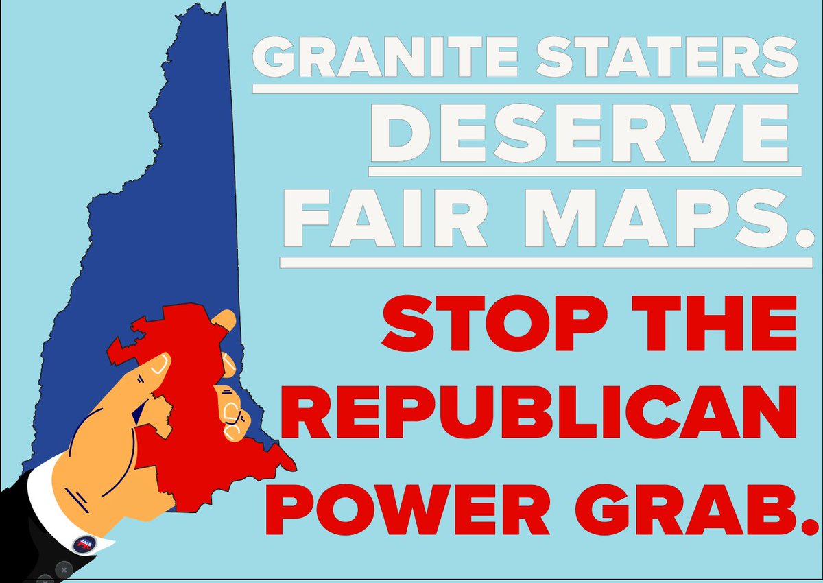 fair_nh's tweet photo. On Thursday, @TheNHSenate will be voting on the Congressional maps for the next decade. 

Call @GovChrisSununu at 603-271-2121 and demand he clearly state he will veto any blatantly partisan maps.
#NHPolitics #FairMaps https://t.co/T5cl0FQhjv