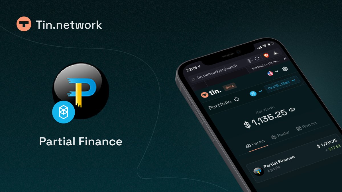 tinnetwork_defi's tweet photo. We now support @PartialFinance on @FantomFDN 🥳🎉

Track your yield and rewards from Partial Finance with https://t.co/8ubv4kwebT

#DeFi #FTM 
@fantom_daily @fantom @defipulse @Definews_Info @CryptoCuIture @defistationio @YieldFarming @dapp_com @FTMAlerts https://t.co/4n91dUNpdY