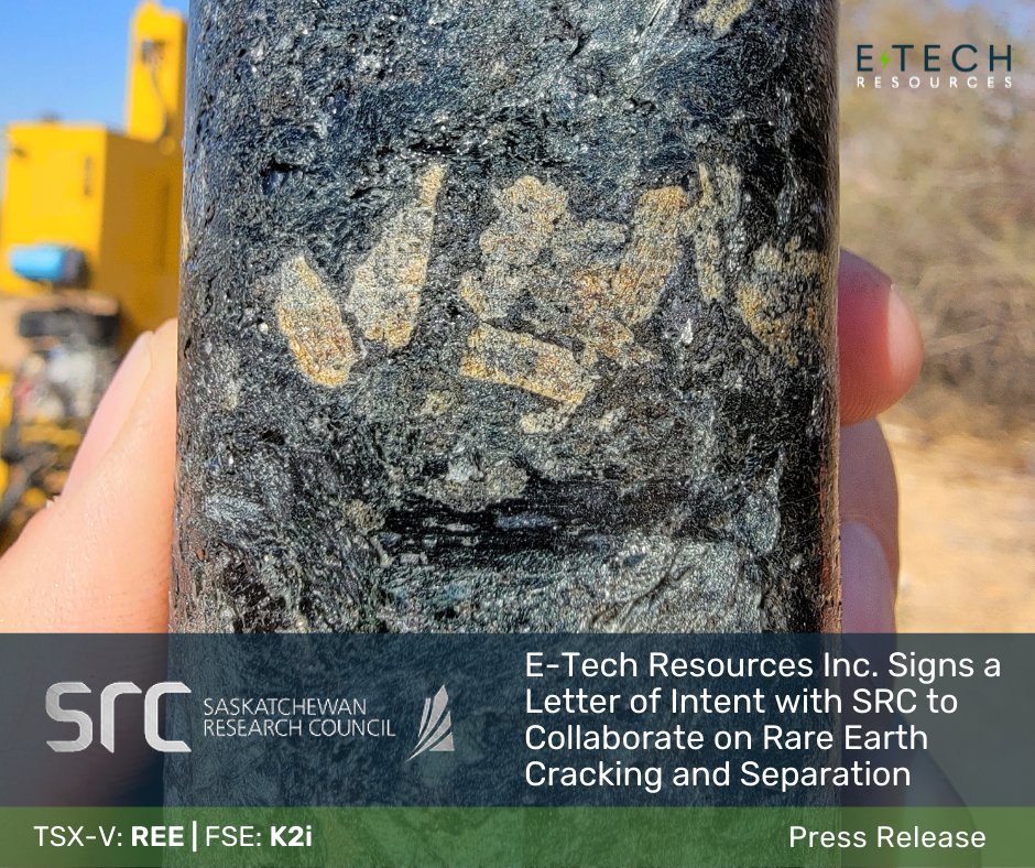 reexplorationca's tweet photo. TSXV: $REE.V | FSE: K2i | E-Tech Resources Inc. Signs a Letter of Intent with #Saskatchewan Research Council to Collaborate on #RareEarth Cracking and Separation.

Read the news release: https://t.co/Qrgqjp7A4f

@SRCnews #rareearthelements #REE #mining #Namibia #rareearths https://t.co/8iyR8i96e7
