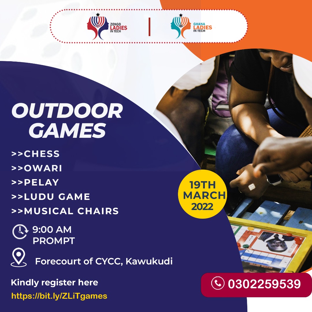zongoladies's tweet photo. Zongo ladies in Tech in partnership with Ghana Tech Lab is here with a plot twist, The OUTDOOR FUN GAMES …
 Join us have fun while enjoying speeches on Women and lifestyle from our guest speaker. 
Register here to attend  https://t.co/RG2eQUewep 
#ZongoImpact #ZongoLadiesInTech https://t.co/OZC6DHEI4c