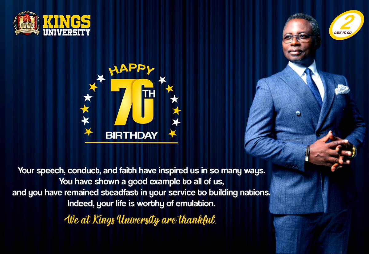 kingsuniodeomu's tweet photo. 2 days to go
#PMat70 #PastorMatthewAt70 #CountdownTo70 #kingsuniversity https://t.co/wDAT75x0Wr https://t.co/kiEy45ptg9