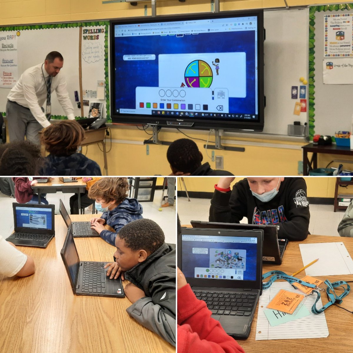 BereaElementary's tweet photo. 💻 @MrKevinRoper helped our 5th graders today with @breakoutEDU science digital breakouts on forces & motions! #bereaelementary #bereabullpups https://t.co/LtfiM7TSxA