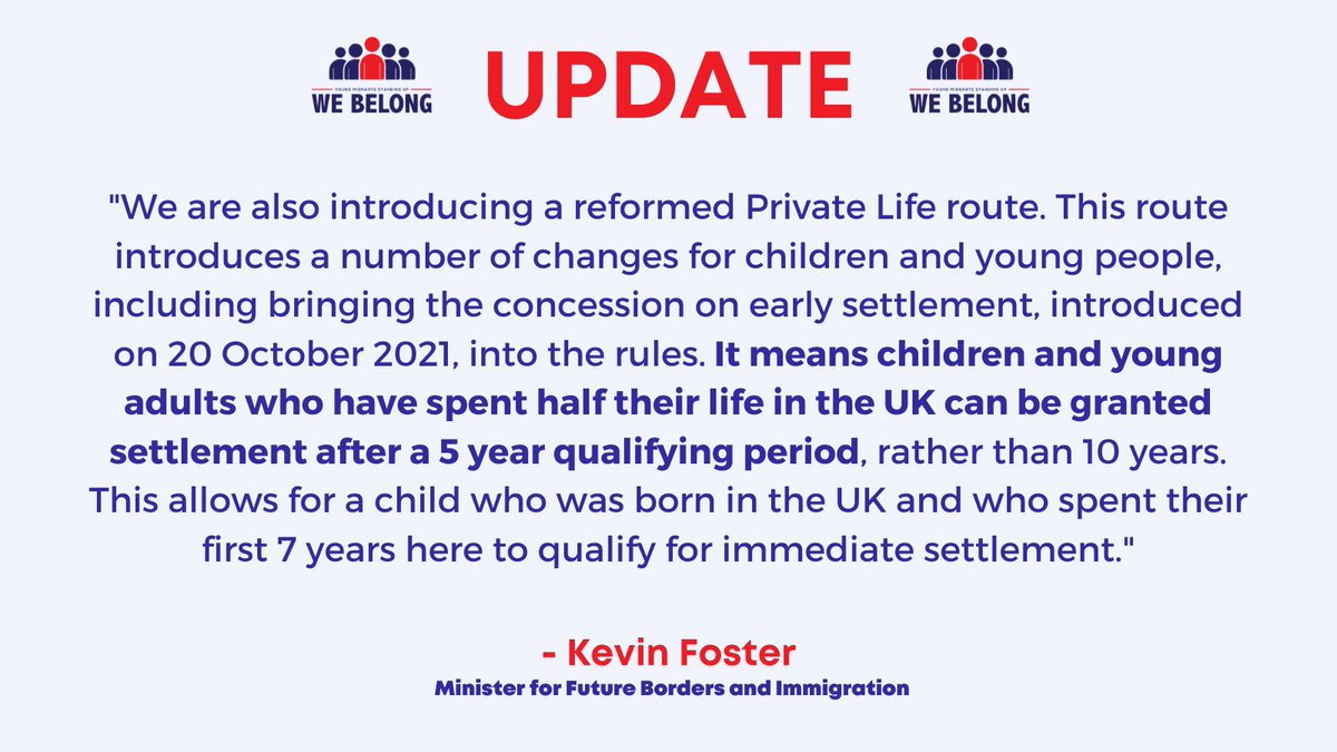WeBelong19's tweet photo. UK Immigration Minister @kevin_j_foster has released a written statement confirming a 5 year route to settlement for young people who are #Britishinallbutpaperwork!

This is transformative for our young people and we look forward to seeing the route in immigration rules soon. https://t.co/HT8o2o79N1