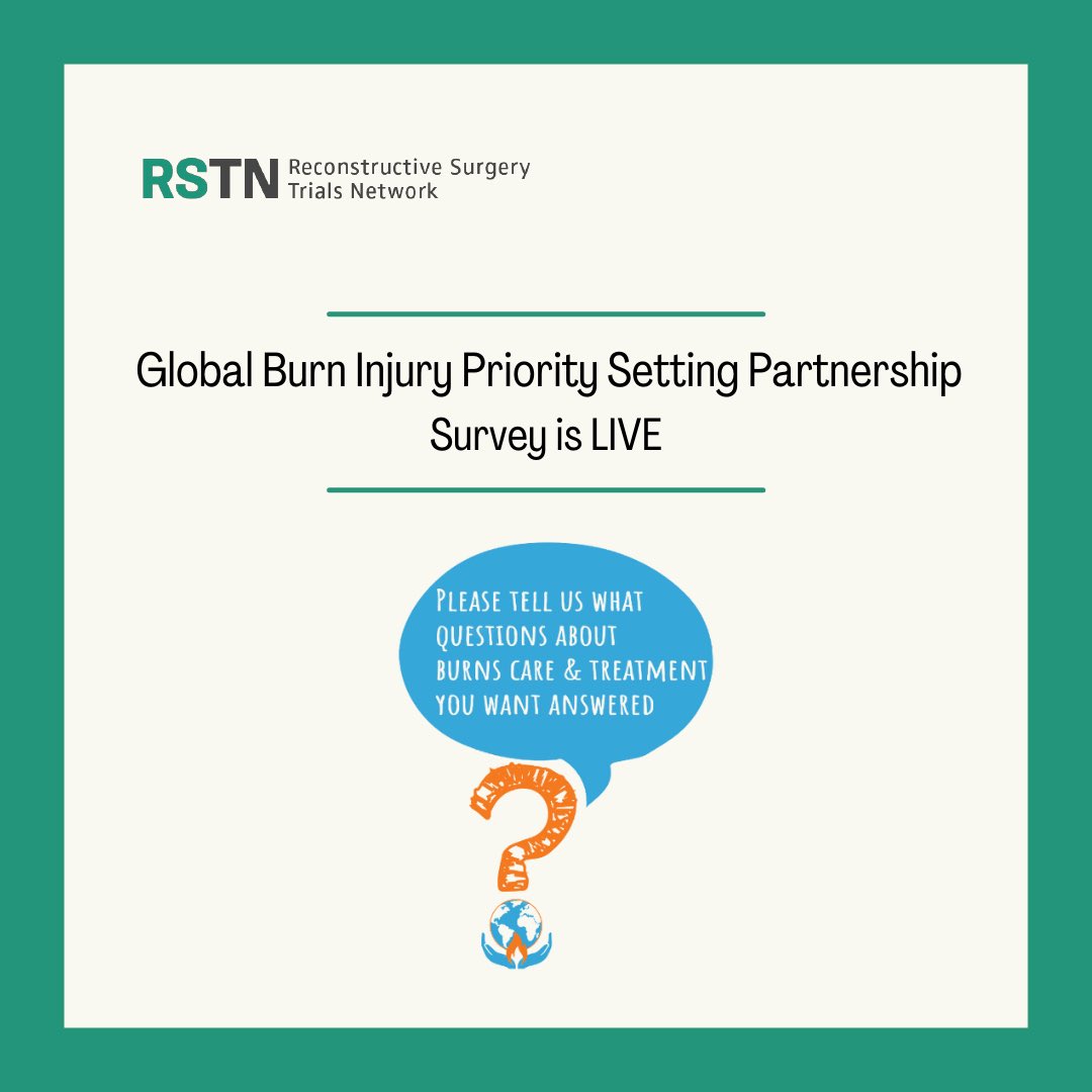 Surgery_Trials's tweet photo. What do you think burns care research should focus on? The Global Burn Injury Priority Setting Partnership wants to hear YOUR opinions. @burnspriorities have launched the first survey. To find out more: https://t.co/efFLb5Zk3b https://t.co/qO39JI0arH