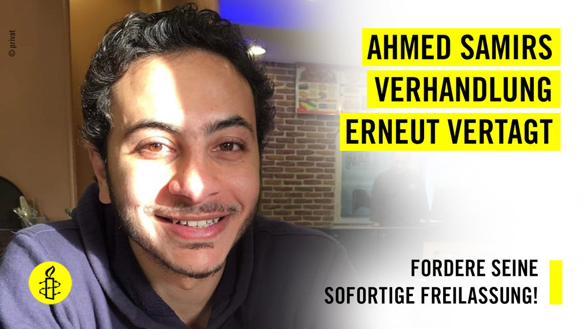 #AhmedSamir s Verhandlung wurde zum 2. Mal vertagt auf den 9. Mai 2022. Wir werden nicht locker lassen bis er frei ist! Setz dich für ihn ein und fordere seine sofortige Freilassung: bit.ly/3LbVla8 <a href="/FreeAhmedSamir1/">Free Ahmed Samir</a> #free_ahmed_samir
