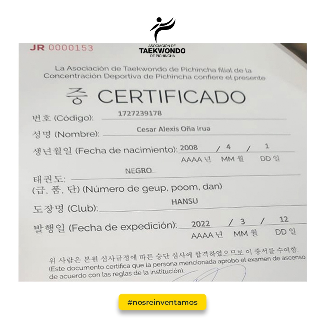 aso_tkd_pich's tweet photo. ¡Nuevos Certificados!
Cuentan con detalles especiales como: sello de seguridad dorado, sello holográfico y sello seco.
Verifícalo ✅
#nosreinventamos 
@TeamPichincha https://t.co/xOdXx1Pyoy